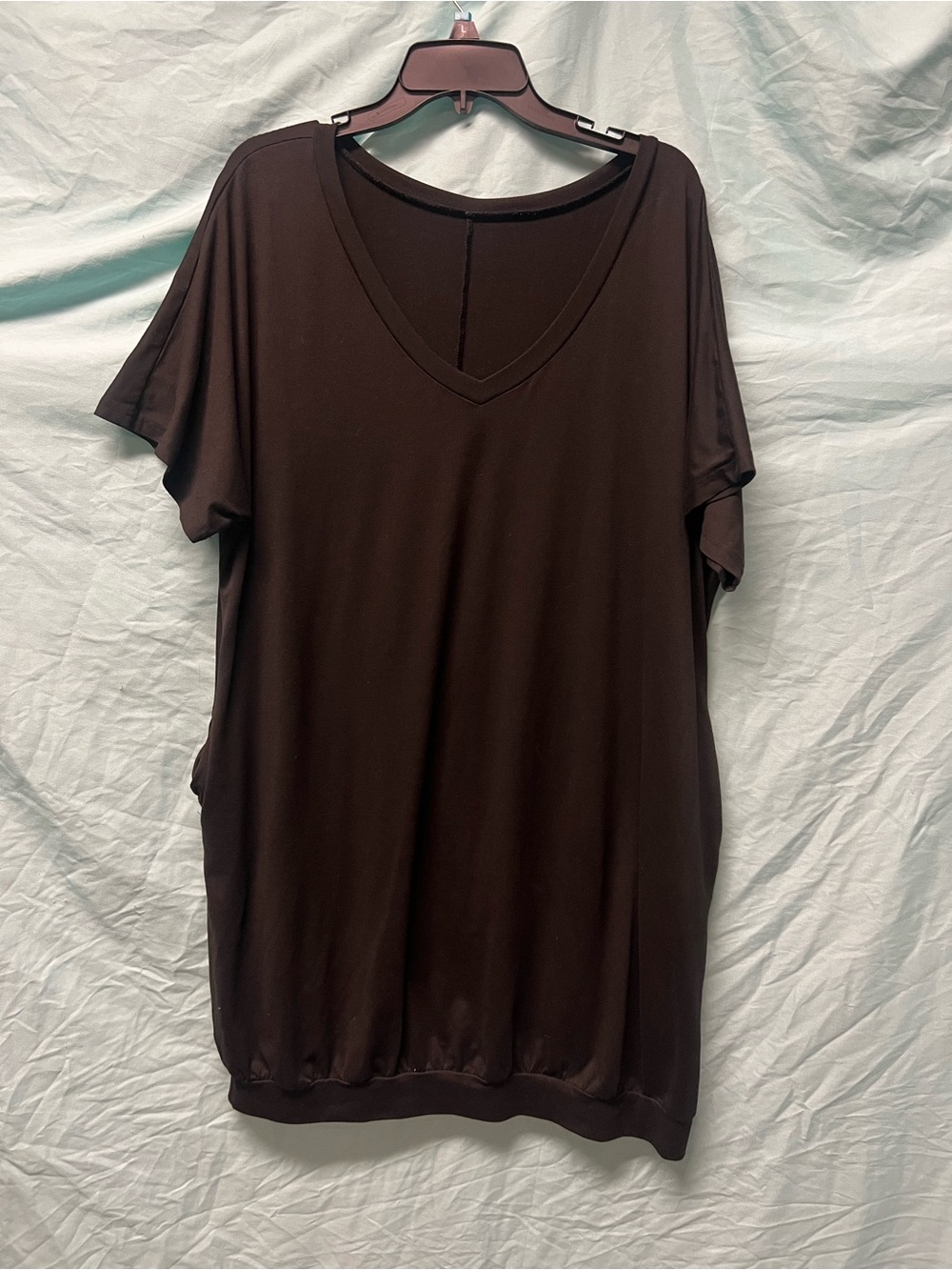 Women 1x Dark black V-Neck Relaxed Tunic Tshirt dress